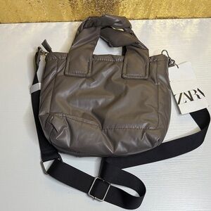 Zara Small Gray Puffer Tote Bag/Crossbody Bag NWT!